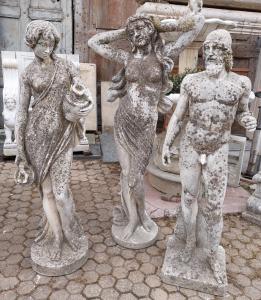 dars484 - n. 6 statue in cemento, primi '900, mis. cm l 45/70 x h 140/150 